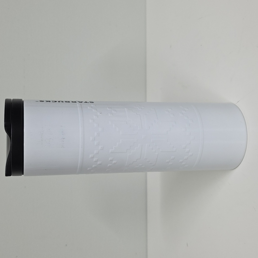 2015 Starbucks Embossed Troy Fair Isle Tumbler, White With Black Lid, 16 Oz - Picture 4 of 10